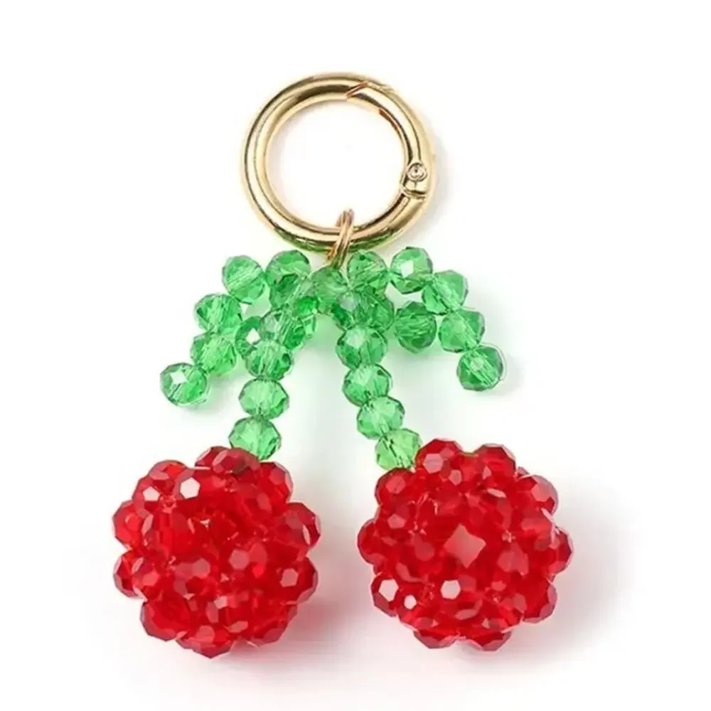 Crystal Beaded Double Cherry Bag Charm Keyring